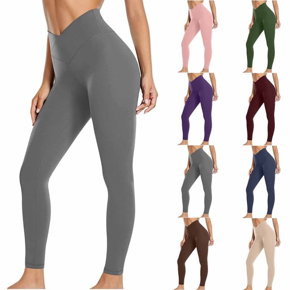 QATAINLAV Womens Butt Lifting Flare Leggings V Crossover High Waisted Tummy Control Yoga Pants Solid Casual Running Workout Legging Pant Purple XXL Weekly Sale