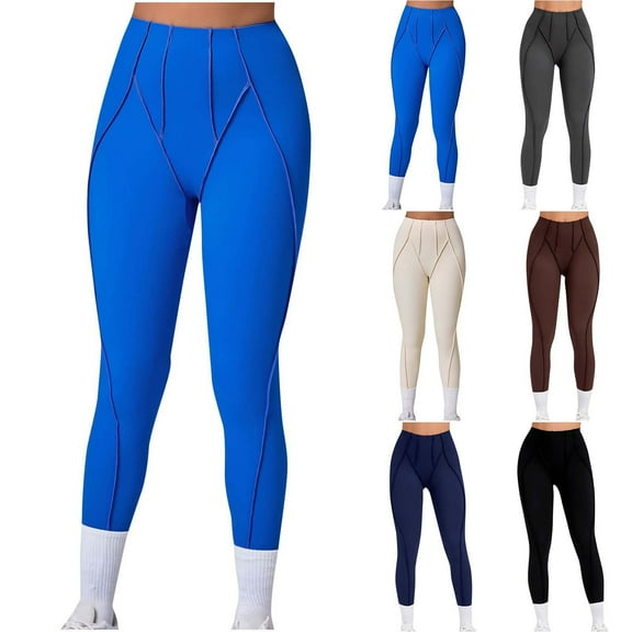 QATAINLAV Womens Butt Lifting Leggings Tummy Control Exposed Lined Seams Yoga Pants Gym High Waisted Workout Compression Tight Leggings Beige S Birthday Gifts