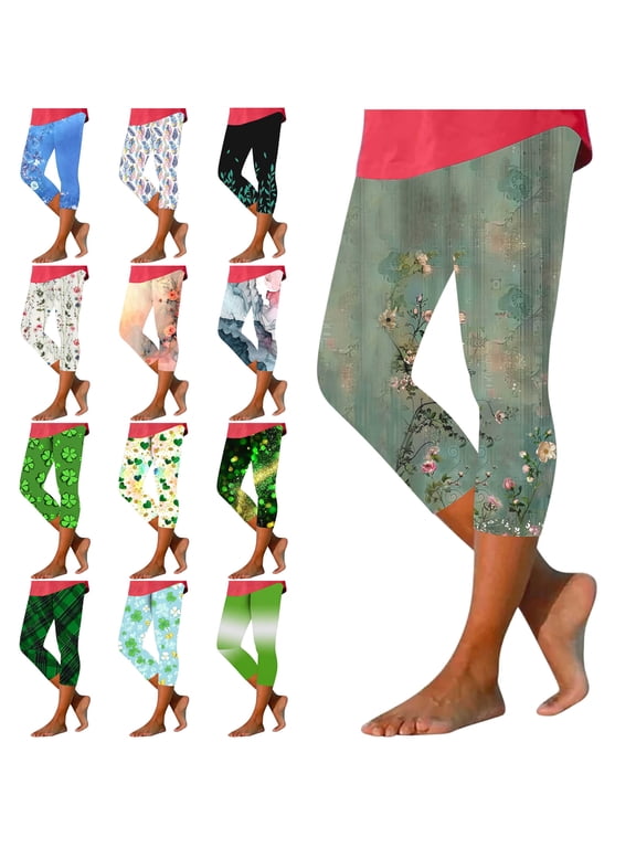Womens Capri Leggings Casual Cropped High Waist Yoga Pants Comfy Stretchy Legging Pant Workout Compression Tights Multicolor XL