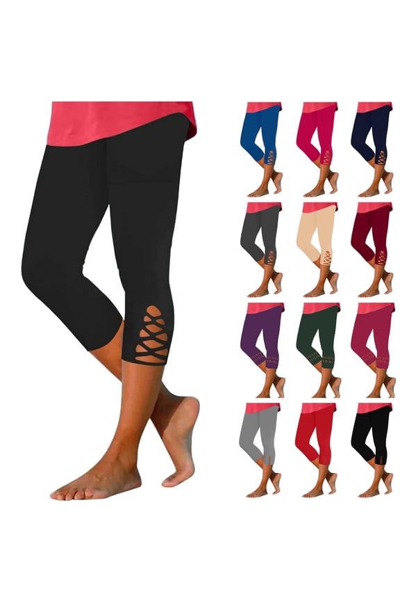 Womens Capri Leggings High Waisted Leggings for Women Comfy Stretchy Knee Length Summer Plus Size Workout Pants Beige XXXL Prime Sales Today