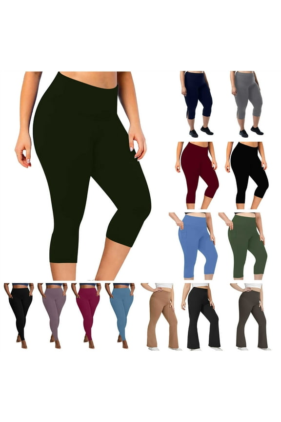 Womens Capri Leggings Plus Size Maternity Clothes Solid Casual High Waisted Yoga Capris Quick Dry Running Workout Cropped Pants, Army Green, XXXL, Birthday Gifts