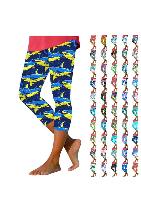 Womens Capri Leggings Trendy Floral Print High Waist Tummy Control Capris Comfy Stretch Cropped Yoga Pants Summer Outfits Multicolor XL Today Sales