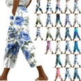thumbnail image 1 of QATAINLAV Womens Capris 2024 Trendy Floral Print Capri Pants Summer Casual Drawstring Beach Pants Outdoor Cropped Trousers with Pockets Today's Sales of the Day Multicolor XL, 1 of 6