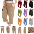 thumbnail image 1 of QATAINLAV Womens Capris with Pockets Plus Size Cotton Capri Yoga Pants Drawstring High Waisted Cropped Sweatpants Loose Fit Activewear Green XXXXL, 1 of 10