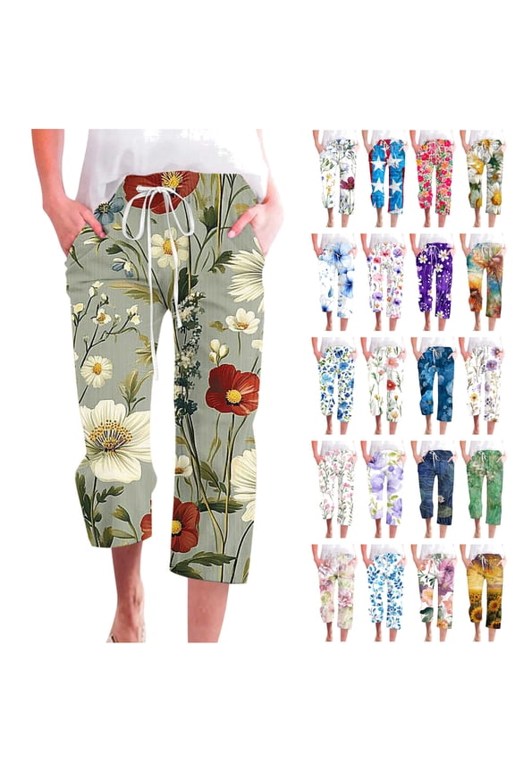 Womens Capris with Pockets Summer Linen Straight Leg Cropped Trousers 2025 Trendy Tie Dye Print Capri Pants Casual Drawstring Beach Pants Hot Pink XL