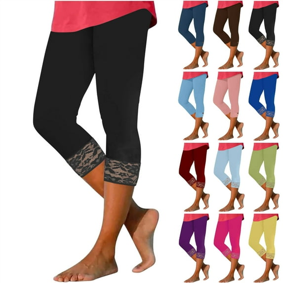 QATAINLAV Womens Capris for Summer Dressy Cropped High Waist Yoga Pants Solid Comfy Tight Stretchy Leggings Workout Compression Cutout Legging Pants Pink XL Holiday Sales
