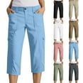 thumbnail image 1 of QATAINLAV Womens Cargo Capris with Pockets Solid Casual Button Straight Leg Cropped Trousers Outdoor Knee Length Hiking Pants Black XXL, 1 of 10