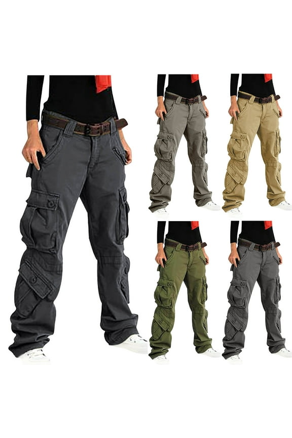 Womens Cargo Pants Outdoor Ripstop Tactical Pants Casual Button Zip Waist Work Trousers Baggy Straight Leg Hiking Pants with Multi Pockets Birthday Gifts Green 34