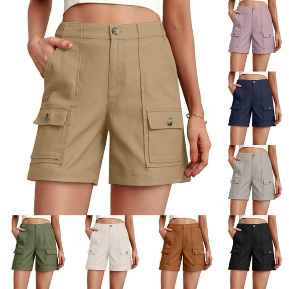 QATAINLAV Womens Cargo Shorts with 6 Pockets Summer Casual High Waisted Hiking Shorts Trendy Y2K Outfits Comfy Lounge Bermuda Shorts Army Green L