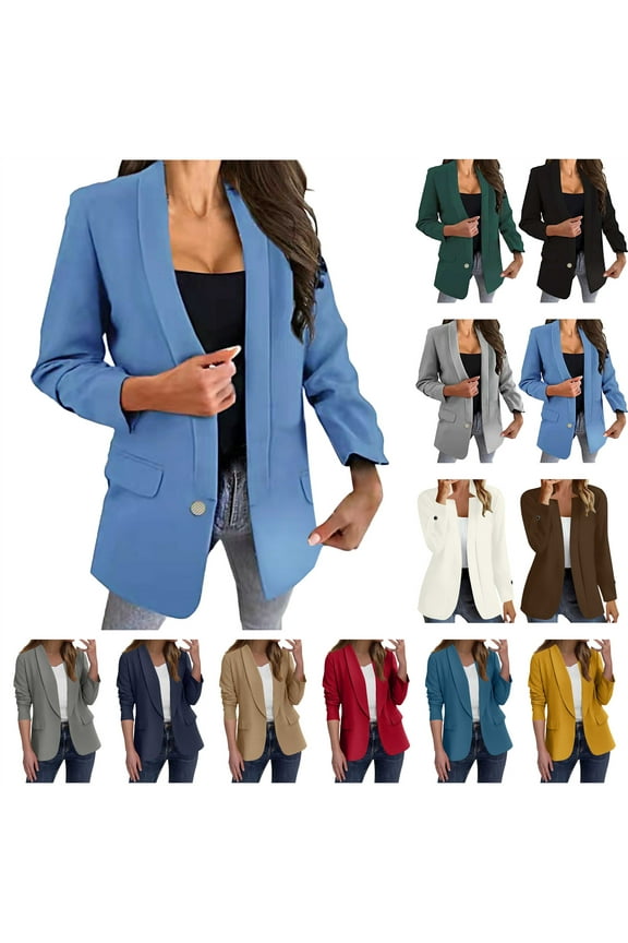 Womens Casual Blazer 2024 Fall Fashion Long Sleeve Open Front Work Office Suit Jackets Solid Color Slim Fit Business Outfits Red M Black and Friday Sales Today