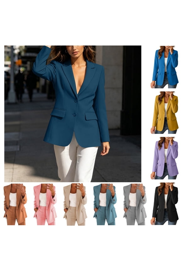 Womens Casual Blazer Jacket Lightweight Lined Work Office Button Suit Coats with Pockets Yellow XXL