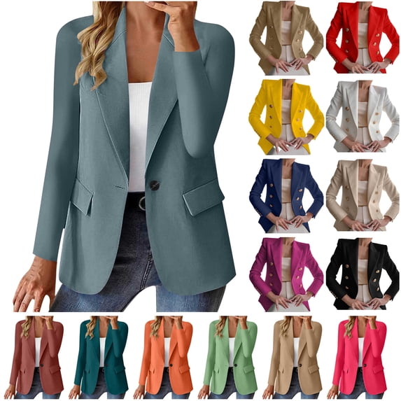 QATAINLAV Womens Classic Double Breasted Blazers Plus Size Lapel Neck Long Sleeve Suit Jacket Business Casual Blazer Jackets, Black, XXL