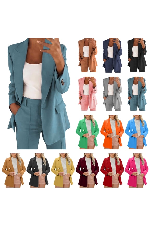 Womens Casual Blazers Long Sleeve Open Front Cardigans Coats Work Office Suit Jackets with Fake Pockets, Beige, XXL