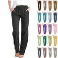 thumbnail image 1 of QATAINLAV Womens Casual Cotton Linen Pants Summer Lightweight Wide Straight Leg Lounge Trousers Solid Drawstring Elastic Waist Beach Pants with Pockets Pink XL, 1 of 7