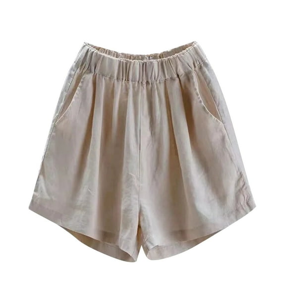 QATAINLAV Womens Casual Linen Bermuda Shorts Summer Loose High Waist Workout Shorts Basic Solid Color Wide Leg Shorts 2024 Beach Shorts with Pockets Ofertas Flash Beige L