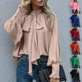 thumbnail image 1 of QATAINLAV Womens Chiffon Long Sleeve Blouses Casual Long Sleeve Solid Color Shirts with Bow Tie Vintage Business Office Work Elegant Tops Red XL, 1 of 6