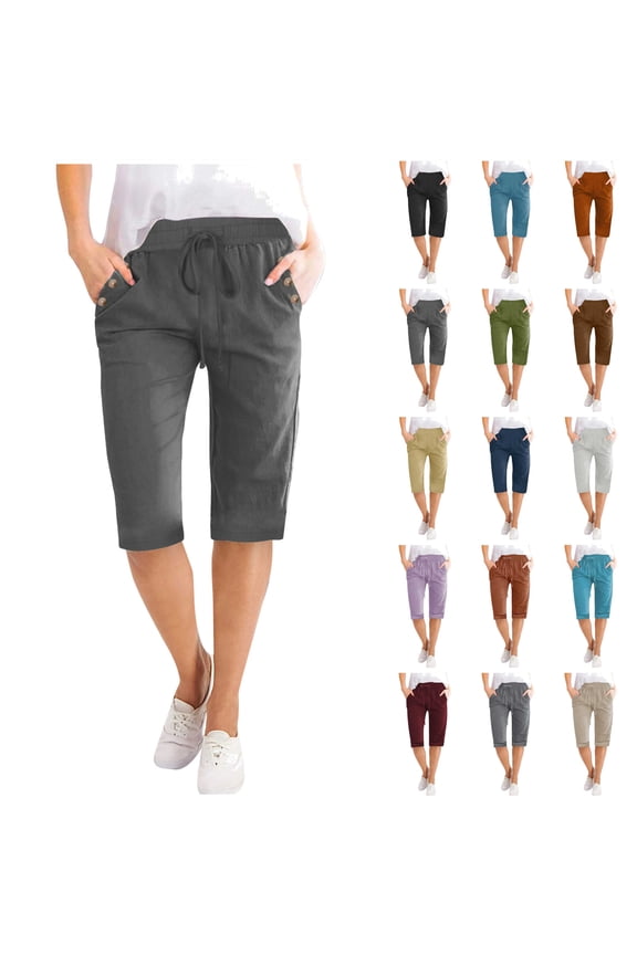 Womens Comfy Shorts, Bermuda Shorts for Women Trendy Summer 2024 Beach Drawstring Knee Length Shorts Loose Fit Going Out Shorts Coffee XL