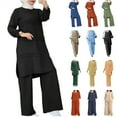 thumbnail image 1 of QATAINLAV Womens Cotton Linen 2 Piece Outfits Casual Crew Neck 3/4 Sleeve Tops and Baggy Wide Leg Pants with Pockets Matching Sets, Dark Blue, XXXXL, 1 of 6