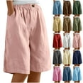 thumbnail image 1 of QATAINLAV Womens Cotton Linen Bermuda Shorts, Summer Loose Fit Wide Leg Short Pants Casual Elastic Waist Beach Shorts Solid Color Knee Length Shorts with Pockets Camisas Para Hombres Dark Gray 3XL, 1 of 8