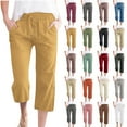 thumbnail image 1 of QATAINLAV Womens Cotton Linen Capri Pants 2025 Casual Summer Drawstring Elastic Waist Straight Leg Cropped Trousers with Pockets Beach Vacation Clothes Gray L, 1 of 6