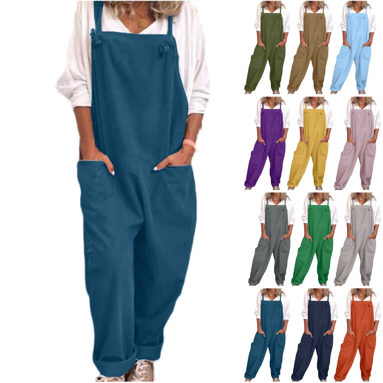 Oplxuo Womens Plus Size Wide Leg Jumpsuit Loose Cotton