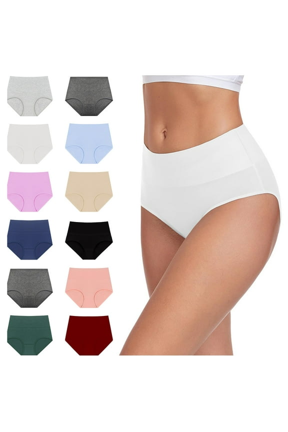 Womens Cotton Underwear Solid Color High Waisted Panties Soft Strech Full Coverage Ladies Underpants Briefs Black XL Sale of The Day
