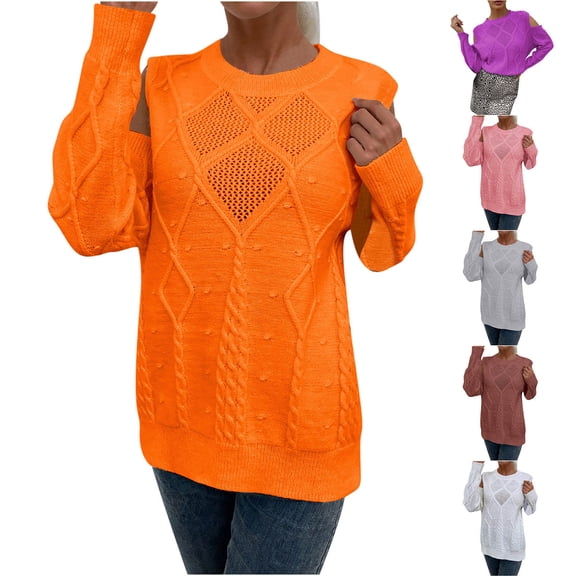 QATAINLAV Womens Crochet Crewneck Long Sleeve Pullovers Solid Color Tunic Ribbed Sweaters Fall Winter Lightweight Fahion Clothes Gray L