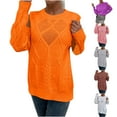 thumbnail image 1 of QATAINLAV Womens Crochet Crewneck Long Sleeve Pullovers Solid Color Tunic Ribbed Sweaters Fall Winter Lightweight Fahion Clothes Purple L, 1 of 8