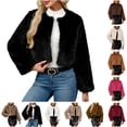 thumbnail image 1 of QATAINLAV Womens Cropped Coats Fashion Faux Fur Jackets Long Sleeve Open Front Cardigans Fall Winter Clothes, Brown, M, 1 of 8