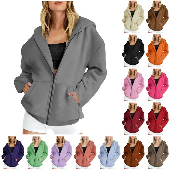 QATAINLAV Womens Cute Hoodie Jackets Solid Casual Zip Up Sweatshirt Long Sleeve Lightweight Hooded Coat with Pockets Fall Outwear, Purple, S