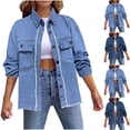 thumbnail image 1 of QATAINLAV Womens Denim Jacket Casual Long Sleeve Drop Shoulder Button Front Jean Jackets Fashion Coat with Pockets Blue S, 1 of 8