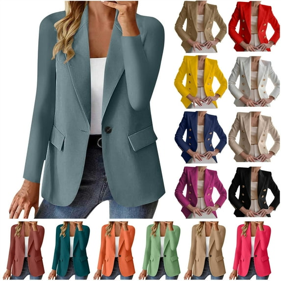 QATAINLAV Blazers for Women Trendy Business Casual Jackets Long Sleeve Open Front Cardigan Work Suit Coats with Fake Pockets, Khaki, XXL