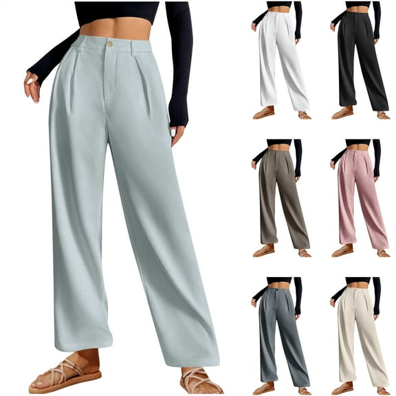 QATAINLAV Womens Dress Pants Button High Waist Business Casual Work Pants Comfy Loose Wide Leg Long Trousers Coffee XXL Birthday Gifts