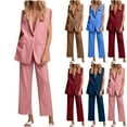 thumbnail image 1 of QATAINLAV Womens Dressy 2 Piece Sets Sleeveless Button Up Blazer Vest and Wide Leg Suit Pants Office Business Casual Outfits, Blue, XL, Mother's Day Gifts, 1 of 9