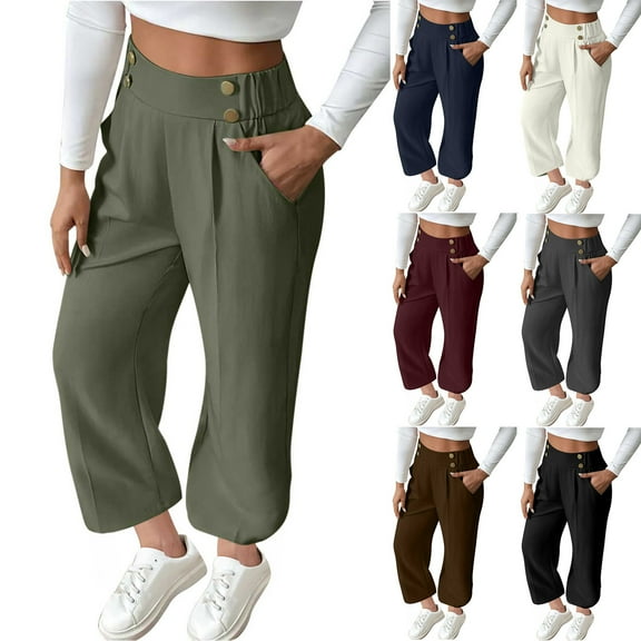 QATAINLAV Womens Elastic High Waisted Work Casual Pants Solid Color Baggy Sreaight Leg Lounge Trousers Loose Fit Plus Size Hiking Joggers Pants with Pockets Gray L Hoy Oferta Flash