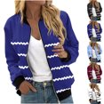 thumbnail image 1 of QATAINLAV Womens Fall Coats Fashion Striped Cardigan Tops Casual Full Zip Long Sleeve Bomber Jackets Outerwear with Pockets, Blue, S, 1 of 6