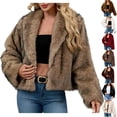 thumbnail image 1 of QATAINLAV Womens Faux Fur Cropped Jacket Lapel Open Front Shaggy Cardigan Warm Fleece Winter Coat, Coffee, XL, 1 of 7
