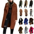 thumbnail image 1 of QATAINLAV Womens Faux Fur Long Coats Thermal Thick Long Sleeve Winter Coats Solid Color Casual Lapel Fleece Cardigans Streetwear, Coffee, S, 1 of 10