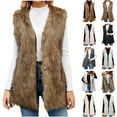thumbnail image 1 of QATAINLAV Womens Faux Fur Vest Fuzzy Fleece Sleeveless Winter Jacket Solid Color Fluffy Shaggy Open Front Cardigan Coats, Coffee, S, 1 of 9