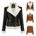 thumbnail image 1 of QATAINLAV Womens Faux Shearling Moto Jacket Fashion Leather Motorcycle Jackets Fall Winetr Long Sleeve Fleece Lined Coat, Black, XXL, 1 of 10