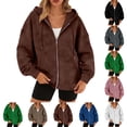 thumbnail image 1 of QATAINLAV Womens Faux Suede Jacket Fall Winter Clothes Solid Color Zipper Hooded Sweat Jackets Outwear with Pocket, Coffee, S, 1 of 10