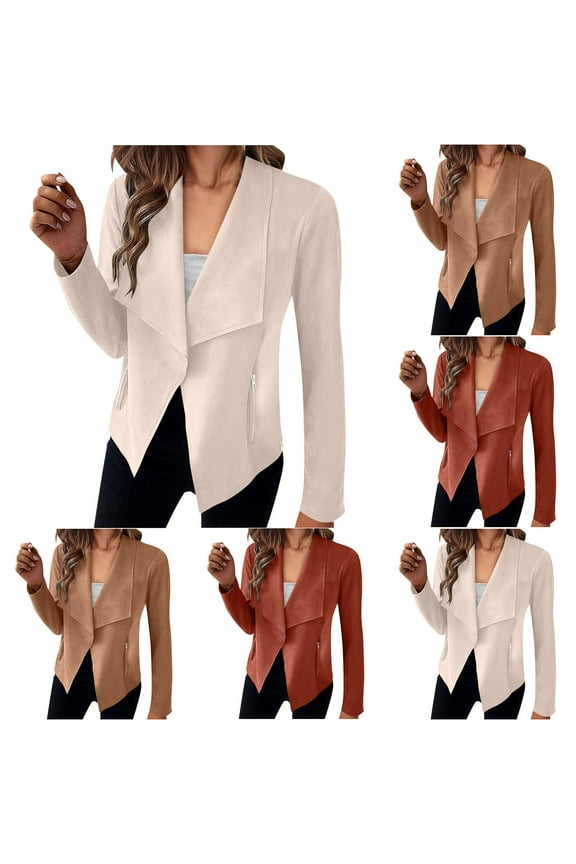 Mothers Day Gifts! QATAINLAV Womens Faux Suede Jackets Dressy Fall Long Sleeve Open Front Cardigans Solid Color Casual Lightweight Lapel Collar Coat Tops White XL