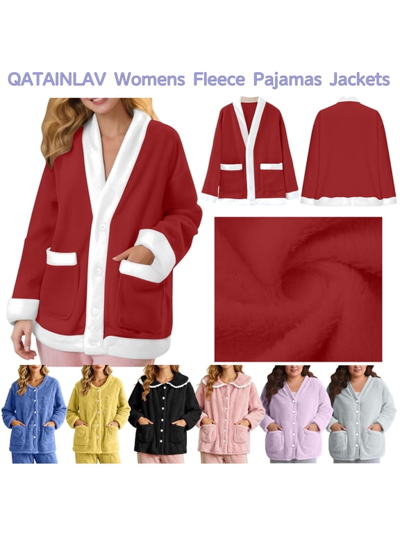 Womens Flannel Pajama Tops Plush Long Sleeve Button Down Nightshirt V-Neck Fuzzy Fleece Sleepwear with Pockets Wine M