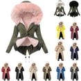 thumbnail image 1 of QATAINLAV Womens Fleece Lined Puffer Coat Hooded Faux Fur Trim Winter Quilted Overcoat Mid Length Down Jacket with Pockets, Black, XXL, 1 of 10