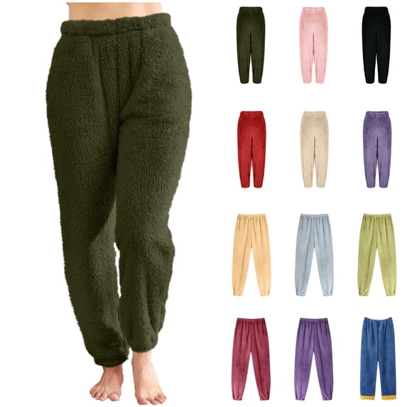 QATAINLAV Womens Fleece Pajama Pants Winter Warm Fuzzy Pjs Bottoms Casual Elastic Waist Sweatpants with Pockets Loungewear, Black, XXL