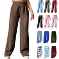 thumbnail image 1 of QATAINLAV Womens Fleece Wide Leg Pants Drawstring Elastic Waist Plush Pajama Pants Solid Baggy Comzy Loungewear with Pockets, Black, S, 1 of 7