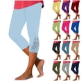 thumbnail image 1 of QATAINLAV Womens Floral Lace Stitching Capri Leggings Elastic High Waisted Stretch Soft Cropped Yoga Pants Solid Slim Legging Capris Light Blue L Fall Savings, 1 of 8