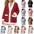 thumbnail image 1 of QATAINLAV Womens Fuzzy Fleece Cardigan Sleepwear Button Down Long Sleeve Plush Warm Pajama Tops Winter Flannel Jackets with Pockets, Khaki, M, 1 of 8