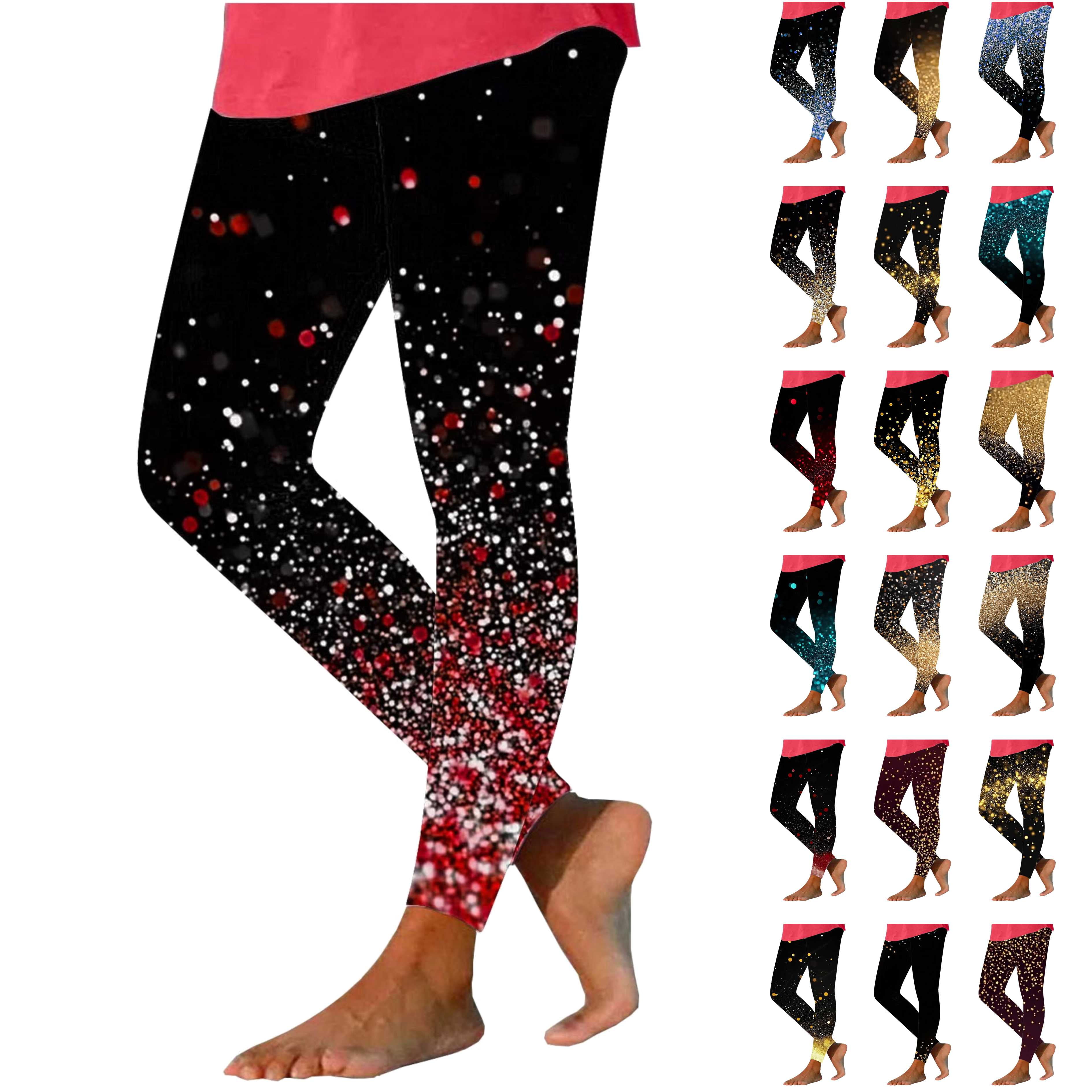QATAINLAV Womens Glitter Sparkle Sequin Print Leggings High Waisted