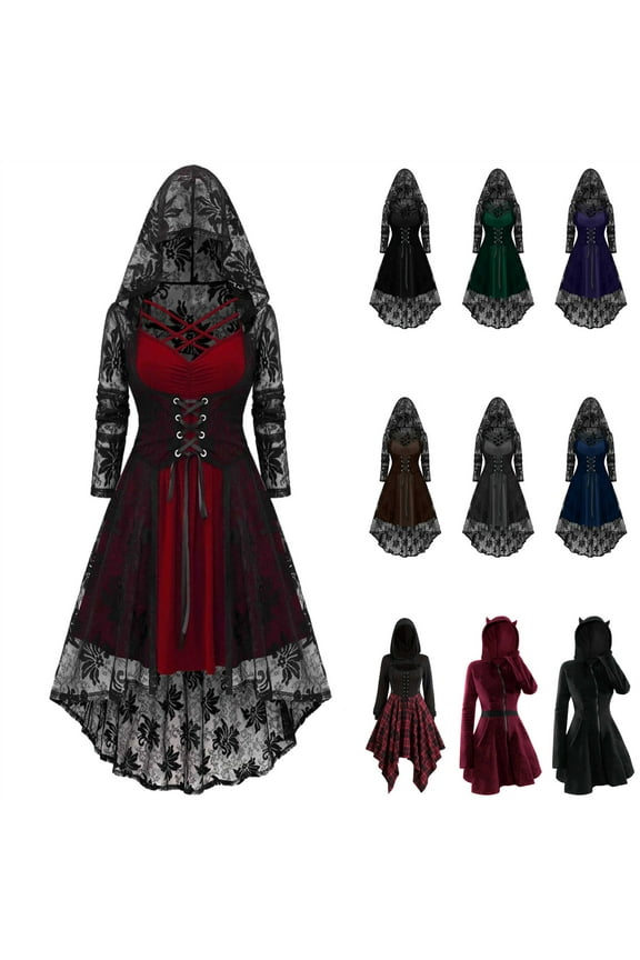 Womens Gothic Hoodies Dress Fall Winter Long Sleeve Velvet Sweatshirts Cute Cat Ear Hooded Zip up Dresses with Pockets, Black, M